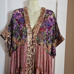 Floral Sequin Kimono Dress